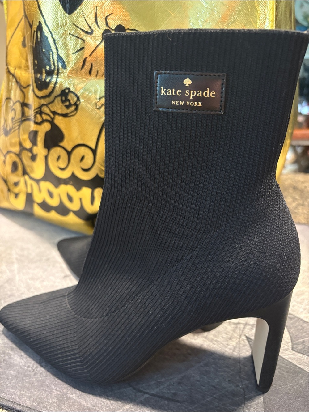 kate spade Black Ribbed Stretch-Knit Ankle Boots